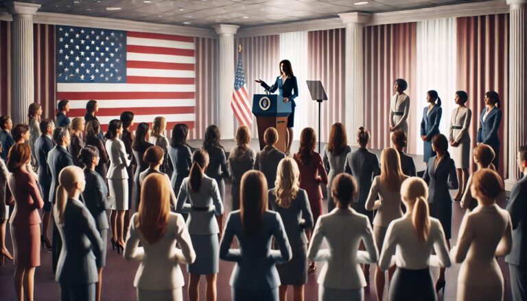 Alt Text: Diverse women leading a press event on the Equal Rights Amendment, symbolizing gender equality and constitutional progress.